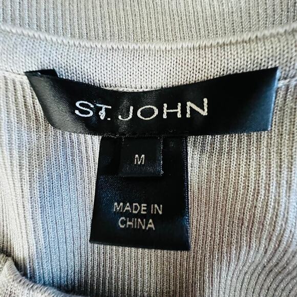 St John Wool Blend Metallic Knit Tank Top Silver Gray Scoop Neck Size M - Picture 5 of 6